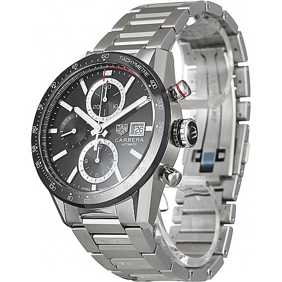 Tag Heuer Carrera Automatic Chronograph Black Dial Silver Steel Strap Watch for Men - CBM2110.BA0651
