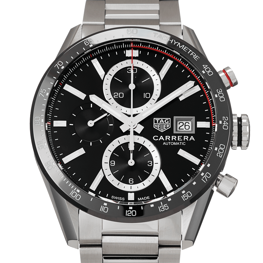 Tag Heuer Carrera Automatic Chronograph Black Dial Silver Steel Strap Watch for Men - CBM2110.BA0651