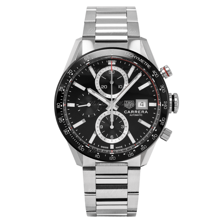 Tag Heuer Carrera Automatic Chronograph Black Dial Silver Steel Strap Watch for Men - CBM2110.BA0651