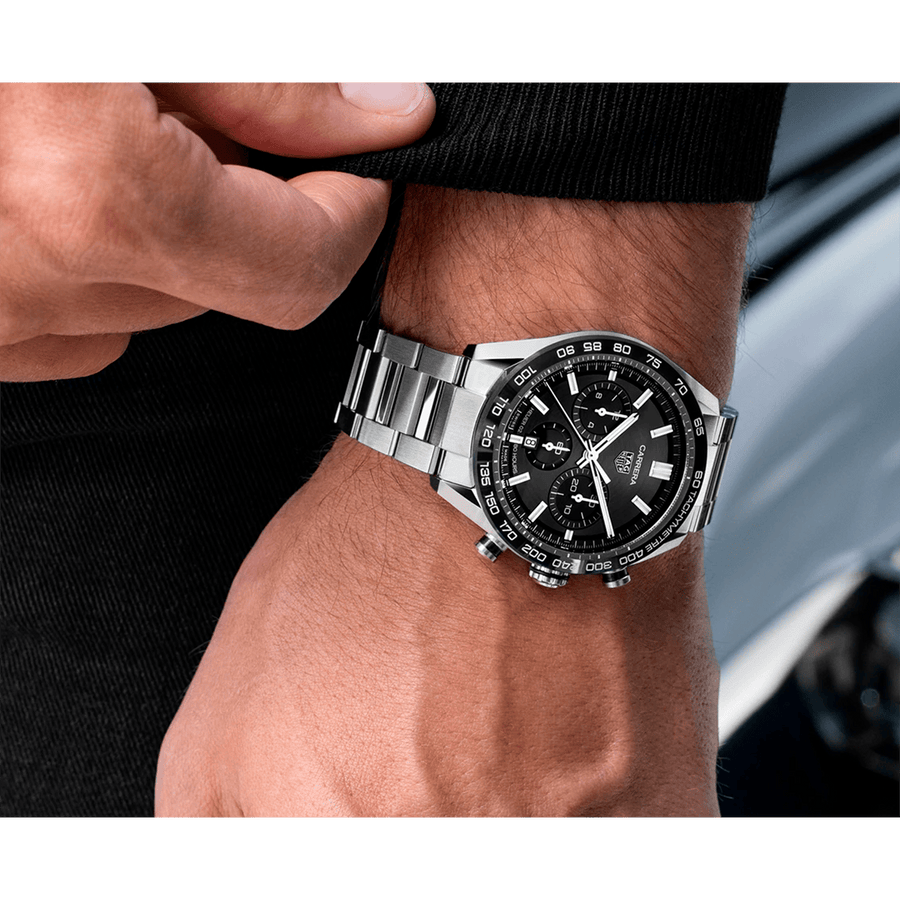 Tag Heuer Carrera Automatic Chronograph Black Dial Silver Steel Strap Watch for Men - CBN2A1B.BA0643