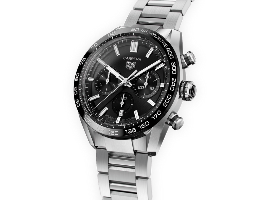 Tag Heuer Carrera Automatic Chronograph Black Dial Silver Steel Strap Watch for Men - CBN2A1B.BA0643