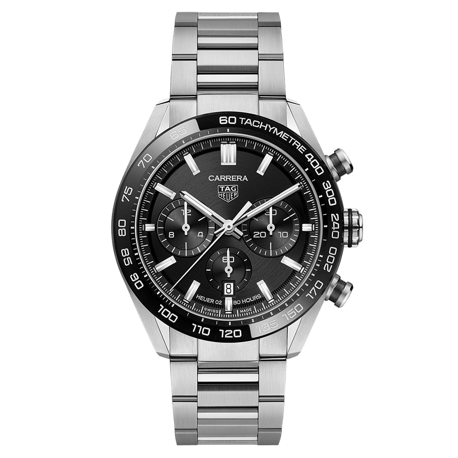 Tag Heuer Carrera Automatic Chronograph Black Dial Silver Steel Strap Watch for Men - CBN2A1B.BA0643