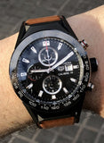 Tag Heuer Carrera Automatic Chronograph Blue Dial Brown Leather Strap Watch for Men - CBN2A1A.FC6537