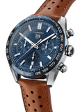 Tag Heuer Carrera Automatic Chronograph Blue Dial Brown Leather Strap Watch for Men - CBN2A1A.FC6537