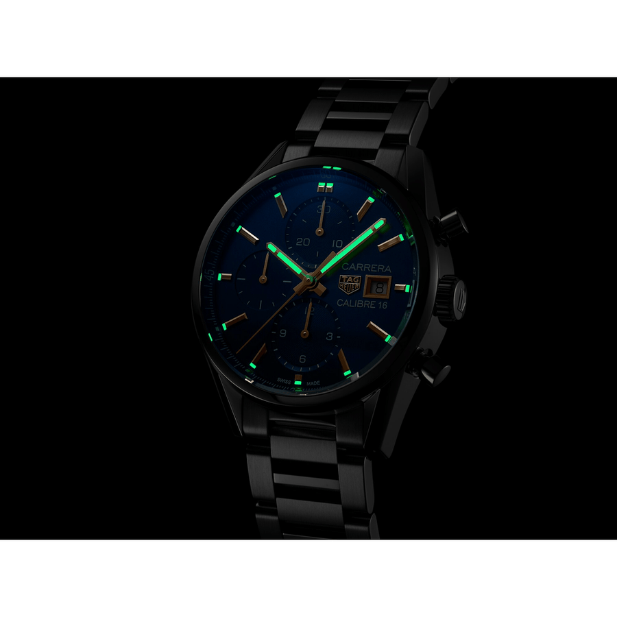 Tag Heuer Carrera Automatic Chronograph Blue Dial Silver Steel Strap Watch for Men - CBK2115.BA0715