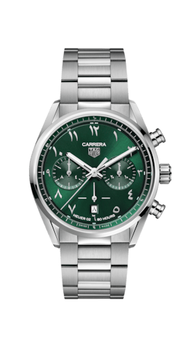 Tag Heuer Carrera Automatic Chronograph Limited Edition Green Dial Silver Steel Strap Watch for Men - CBN2014.EB0240