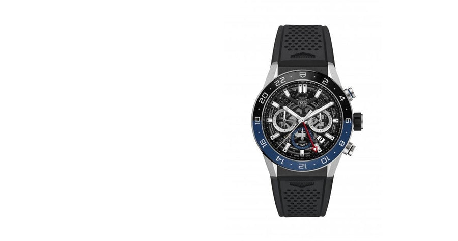 Tag Heuer Carrera Automatic Chronograph Steel & Ceramic Black Dial Black Rubber Strap Watch for Men - CBG2A1Z.FT6157