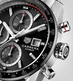 Tag Heuer Carrera Automatic Chronograph Black Dial Silver Steel Strap Watch for Men - CBM2110.BA0651