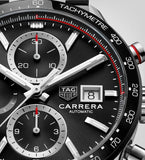 Tag Heuer Carrera Automatic Chronograph Black Dial Silver Steel Strap Watch for Men - CBM2110.BA0651