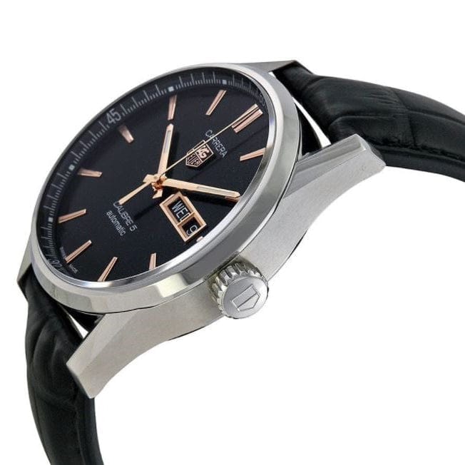 Tag Heuer Carrera Calibre 5 Automatic Black Dial Black Leather Strap Watch for Men - WAR201C.FC6266