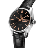 Tag Heuer Carrera Calibre 5 Automatic Black Dial Black Leather Strap Watch for Men - WAR201C.FC6266