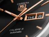 Tag Heuer Carrera Calibre 5 Automatic Black Dial Black Leather Strap Watch for Men - WAR201C.FC6266