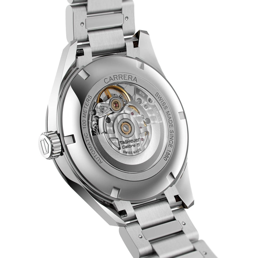 Tag Heuer Carrera Calibre 5 Automatic Black Dial Silver Steel Strap Watch for Men - WAR201A.BA0723