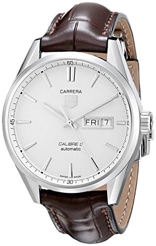 Tag Heuer Carrera Calibre 5 Automatic White Dial Brown Leather Strap Watch for Men - WAR201B.FC6291
