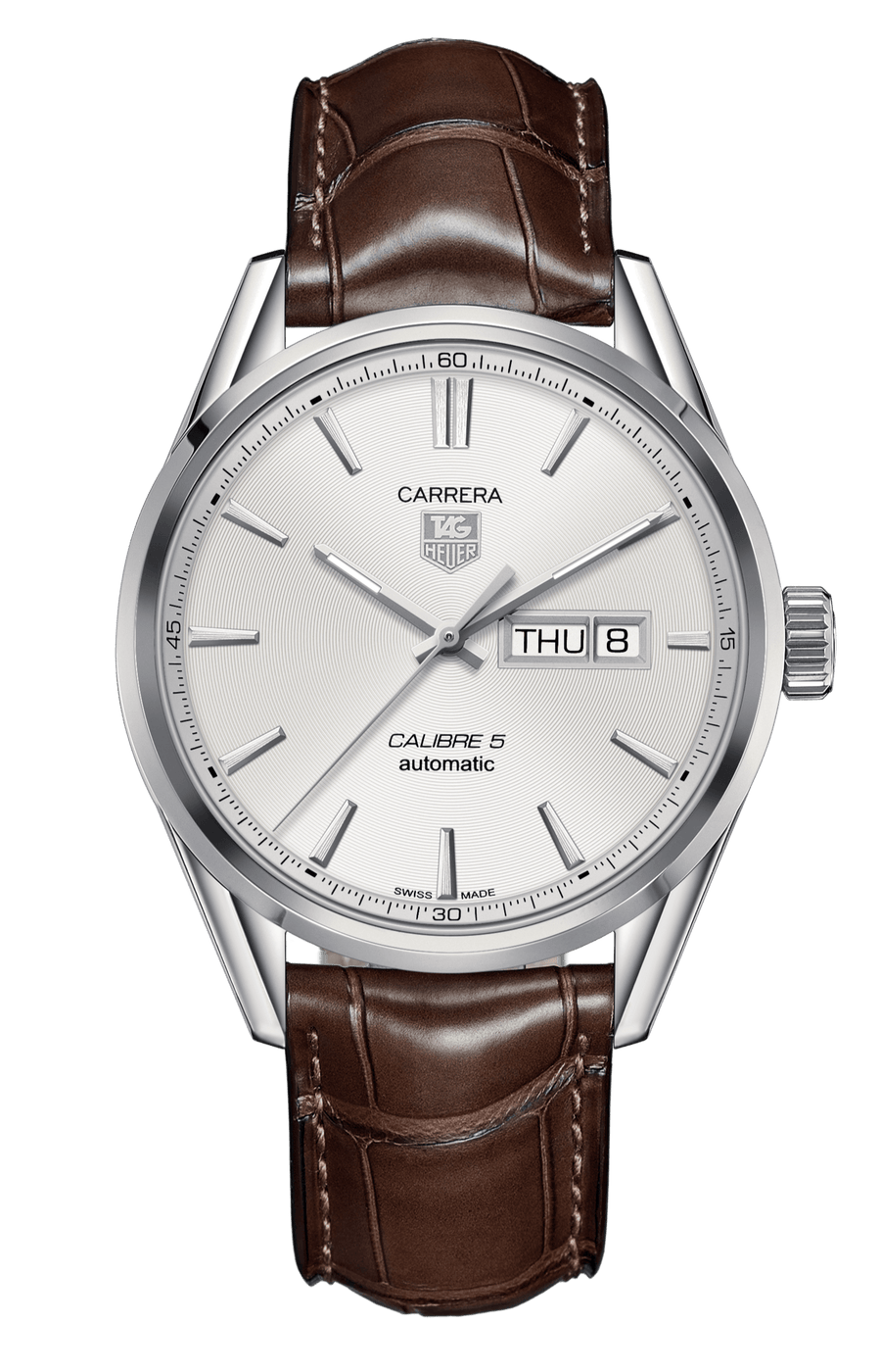 Tag Heuer Carrera Calibre 5 Automatic White Dial Brown Leather Strap Watch for Men - WAR201B.FC6291