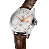 Tag Heuer Carrera Calibre 5 Automatic White Dial Brown Leather Strap Watch for Men - WAR201D.FC6291