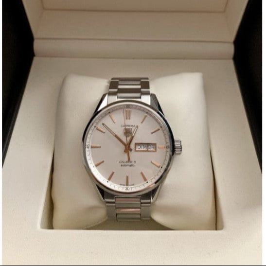 Tag Heuer Carrera Calibre 5 White Dial Silver Steel Strap Watch for Men - WAR201D.BA0723