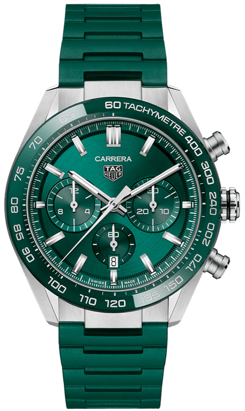 Tag Heuer Carrera Chronograph 44mm Green Dial Green Steel Strap Watch for Men - CBN2A1N.FT6238
