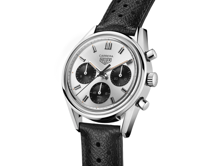 Tag Heuer Carrera Chronograph 60th Anniversary Silver Dial Black Leather Strap Watch for Men - CBK221H.FC8317
