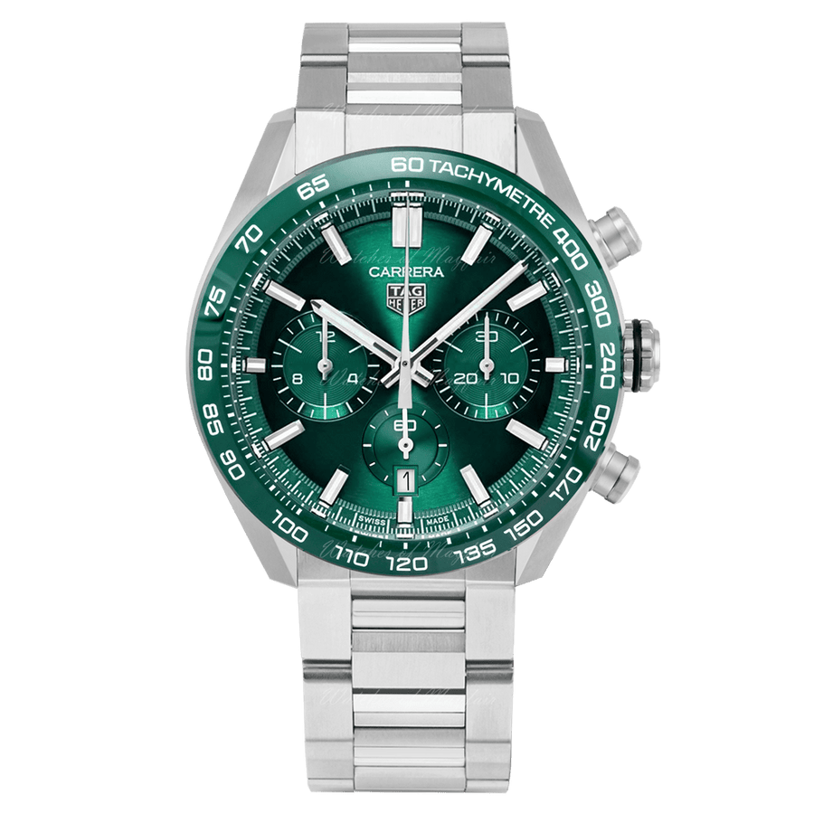 Tag Heuer Carrera Chronograph 44mm Green Dial Silver Steel Strap Watch for Men - CBN2A1N.BA0643