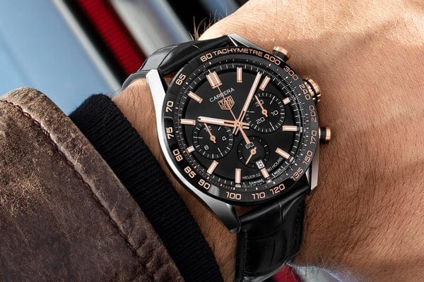 Tag Heuer Carrera Chronograph Black Dial Black Leather Strap Watch for Men - CBN2A5A.FC6481