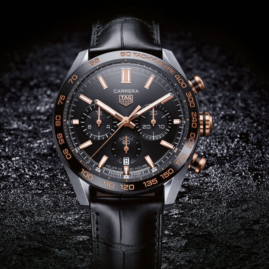 Tag Heuer Carrera Chronograph Black Dial Black Leather Strap Watch for Men - CBN2A5A.FC6481
