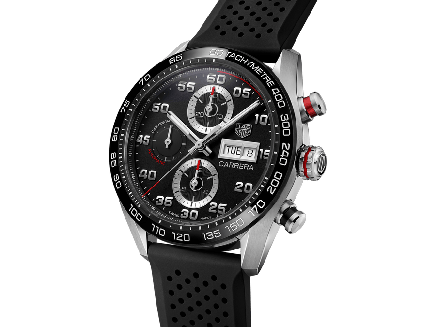 Tag Heuer Carrera Chronograph Black Dial Black Rubber Strap Watch for Men - CBN2A1AA.FT6228