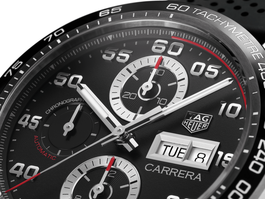Tag Heuer Carrera Chronograph Black Dial Black Rubber Strap Watch for Men - CBN2A1AA.FT6228