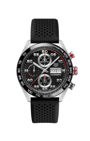 Tag Heuer Carrera Chronograph Black Dial Black Rubber Strap Watch for Men - CBN2A1AA.FT6228