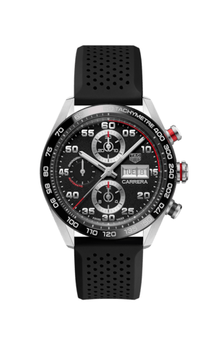 Tag Heuer Carrera Chronograph Black Dial Black Rubber Strap Watch for Men - CBN2A1AA.FT6228