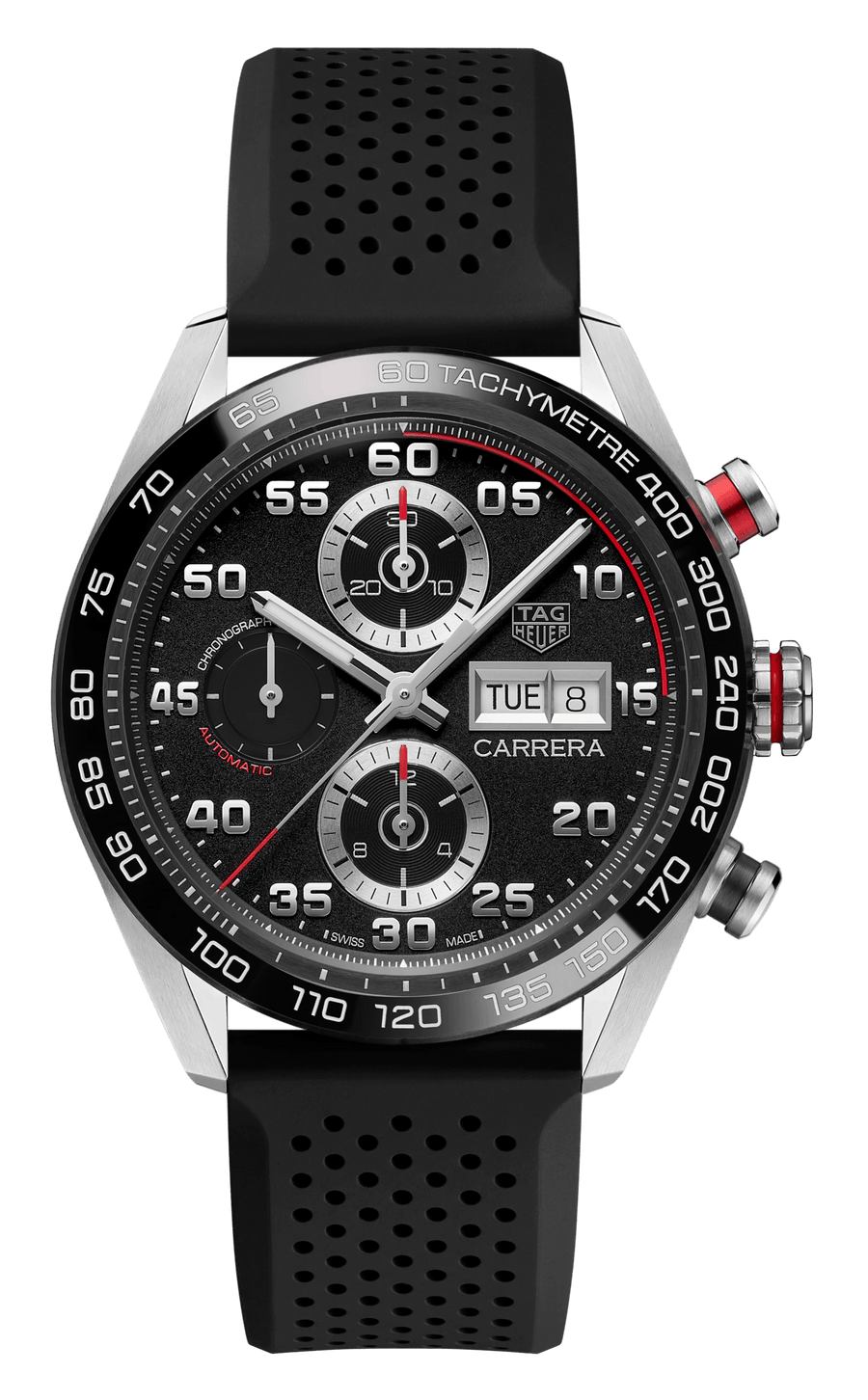 Tag Heuer Carrera Chronograph Black Dial Black Rubber Strap Watch for Men - CBN2A1AA.FT6228
