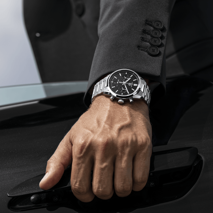 Tag Heuer Carrera Chronograph Black Dial Silver Steel Strap Watch for Men - CBN2010.BA0642