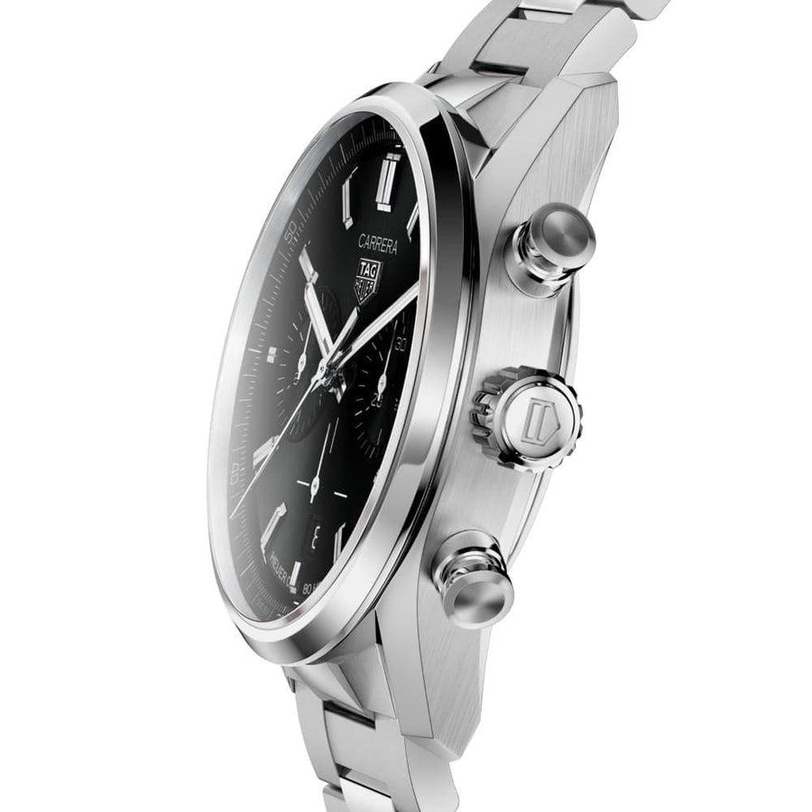 Tag Heuer Carrera Chronograph Black Dial Silver Steel Strap Watch for Men - CBN2010.BA0642