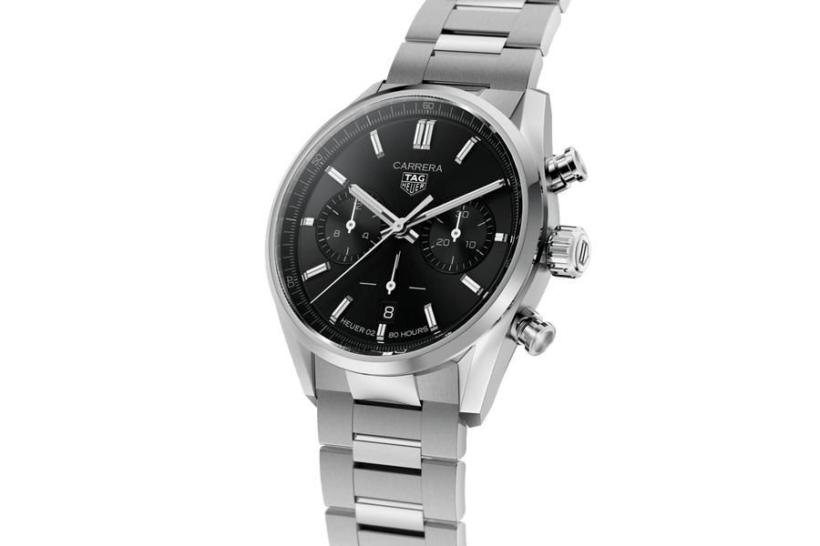 Tag Heuer Carrera Chronograph Black Dial Silver Steel Strap Watch for Men - CBN2010.BA0642