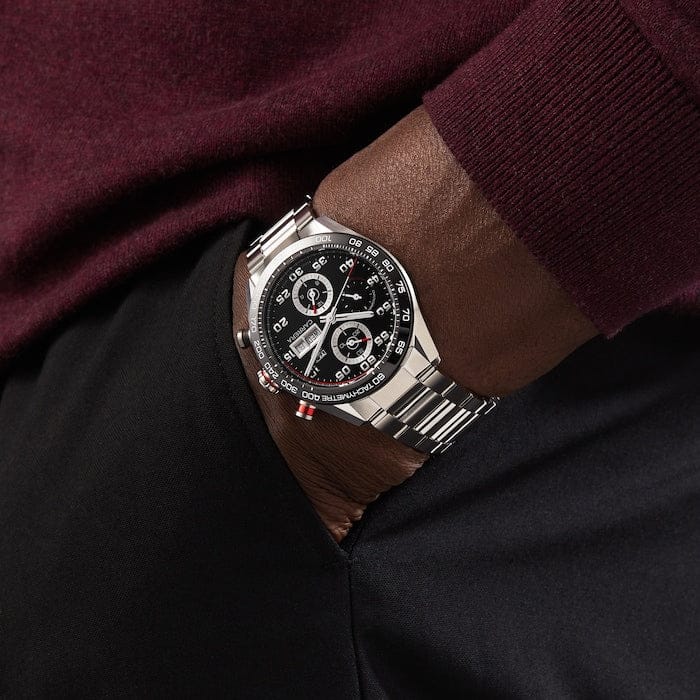 Tag Heuer Carrera Chronograph Black Dial Silver Steel Strap Watch for Men - CBN2A1AA.BA0643