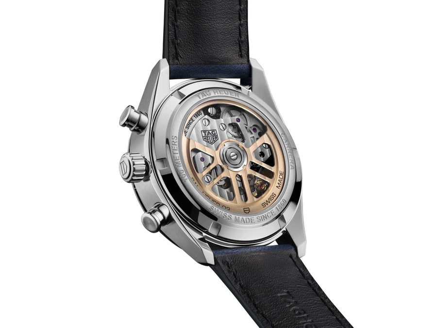 Tag Heuer Carrera Chronograph Blue Dial Blue Leather Strap Watch for Men - CBN201D.FC6543