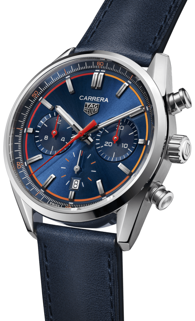 Tag Heuer Carrera Chronograph Blue Dial Blue Leather Strap Watch for Men - CBN201D.FC6543