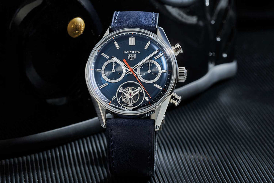 Tag Heuer Carrera Chronograph Blue Dial Blue Leather Strap Watch for Men - CBS2212.FC6535