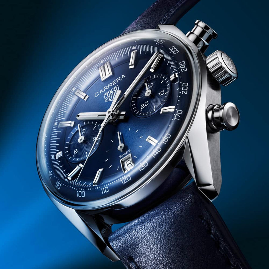 Tag Heuer Carrera Chronograph Blue Dial Blue Leather Strap Watch for Men - CBS2212.FC6535