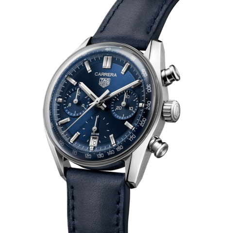 Tag Heuer Carrera Chronograph Blue Dial Blue Leather Strap Watch for Men - CBS2212.FC6535