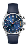 Tag Heuer Carrera Chronograph Blue Dial Blue Leather Strap Watch for Men - CBN201D.FC6543