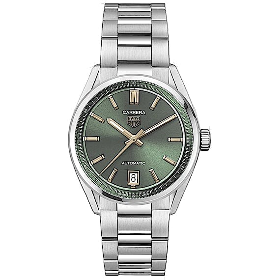 Tag Heuer Carrera Date Automatic 18K Green Dial Silver Steel Strap Watch for Women - WBN2312.BA0001