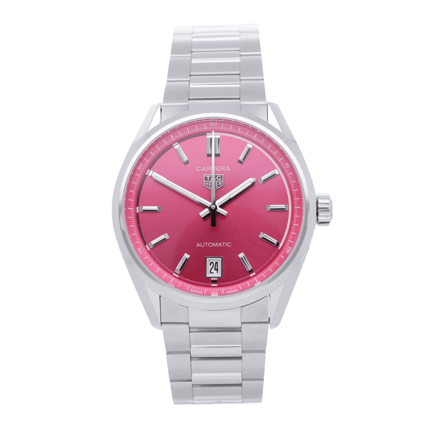 Tag Heuer Carrera Date Automatic 18K Pink Dial Silver Steel Strap Watch for Women - WBN2313.BA0001