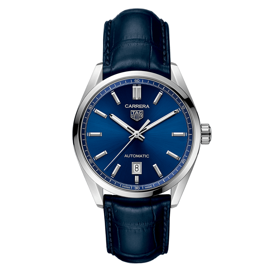 Tag Heuer Carrera Date Blue Dial Blue Leather Strap Watch for Men - WBN2112.FC6504