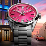 Tag Heuer Carrera Date Automatic 18K Pink Dial Silver Steel Strap Watch for Women - WBN2313.BA0001