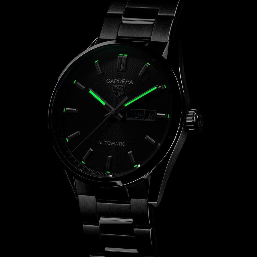 Tag Heuer Carrera Day Date Automatic Black Dial Silver Steel Strap Watch for Men - WBN2010.BA0640