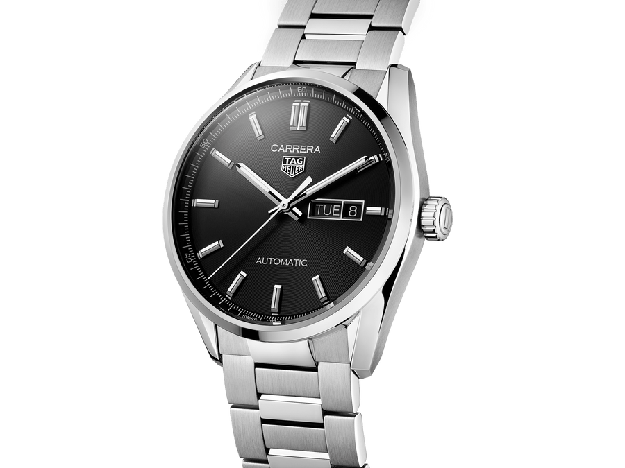 Tag Heuer Carrera Day Date Automatic Black Dial Silver Steel Strap Watch for Men - WBN2010.BA0640