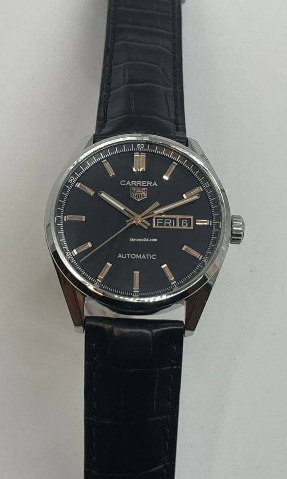 Tag Heuer Carrera Day Date Black Dial Black Leather Strap Watch for Men - WBN2013.FC6503