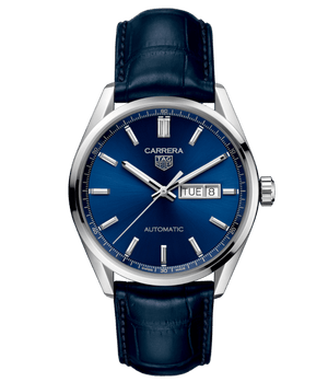 Tag Heuer Carrera Day Date Blue Dial Blue Leather Strap Watch for Men - WBN2012.FC6502
