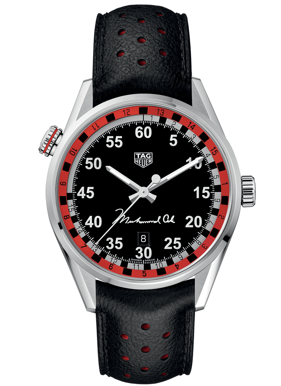 Tag Heuer Carrera Muhammad Ali Calibre 5 Black Dial Black Leather Strap Watch for Men - WAR2A11.FC6337